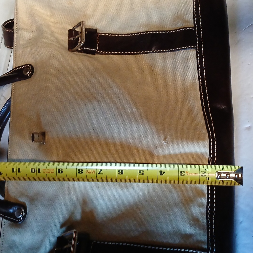 LEVENGER Canvas LEATHER Trim TOTE BAG PURSE BROWN & Tan - Picture 9 of 10